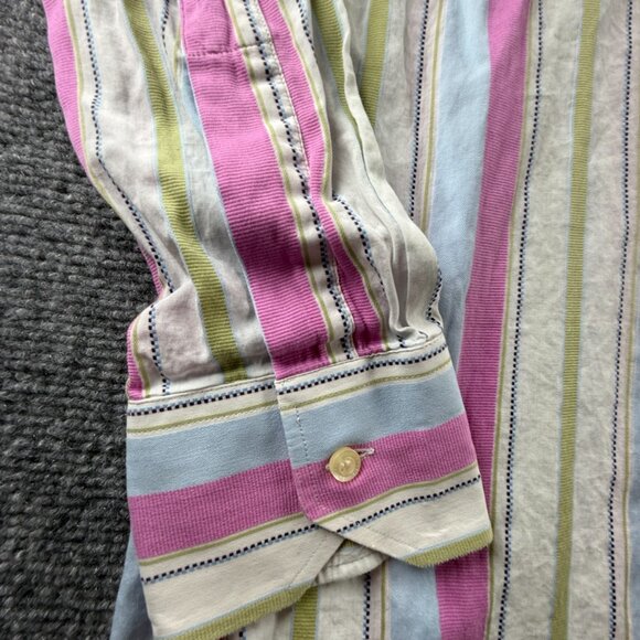 Etro Milano Italy Colorful Pink Green Bold Button Up Shirt Long Sleeve Size 40 - Picture 13 of 16